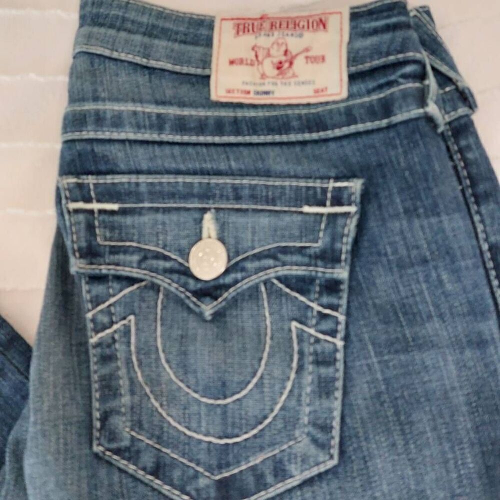 True Religion Slim Straight Back Flap Jeans Island Song Wash size 27